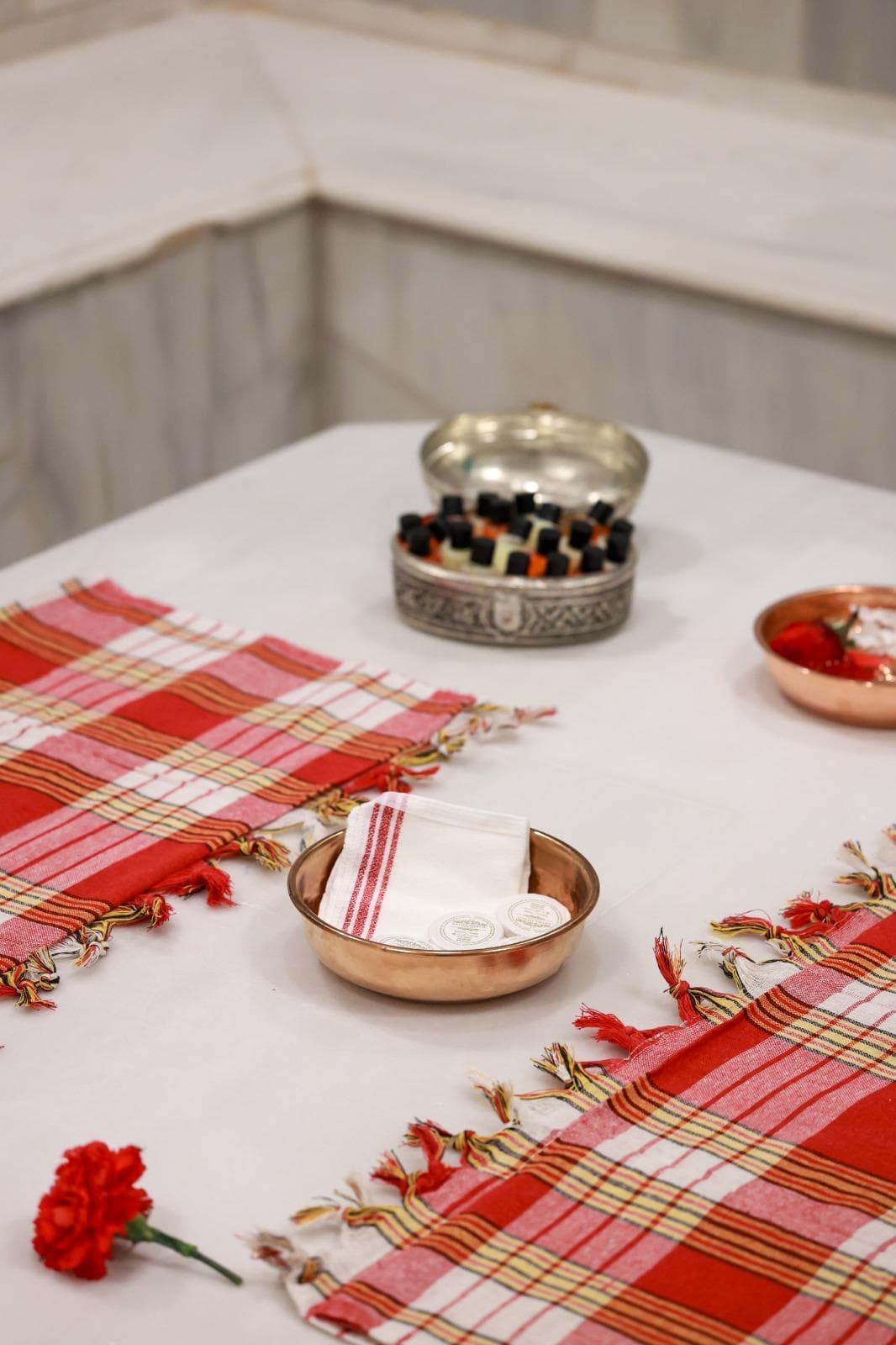 Serene spa treatment room with candles and holistic elements at Private Couple Hamam Istanbul